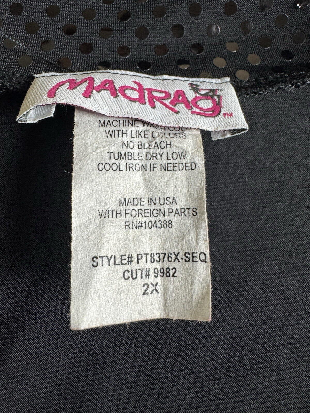 MADRAG BodySuit Blouse BLACK Sequined Sz 2X. (B.125)