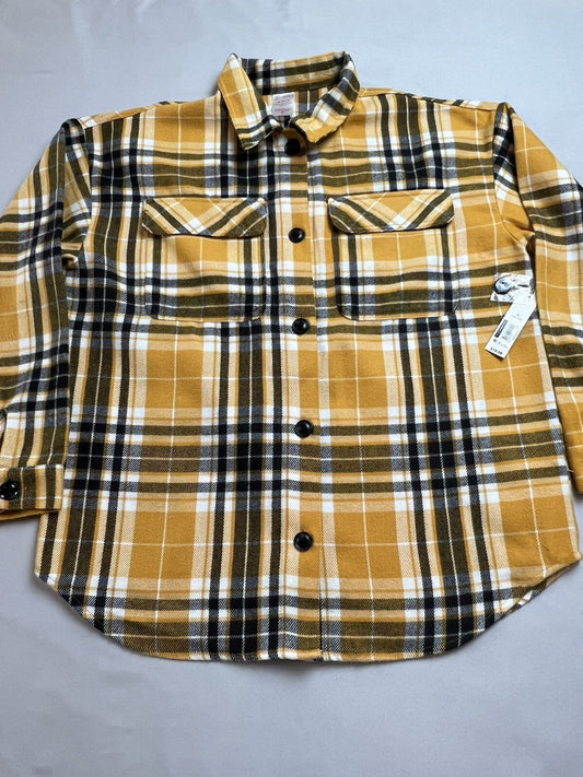 No Boundaries Women's Yellow Plaid Long Sleeve Fleeced Shirt Size XL Shacket