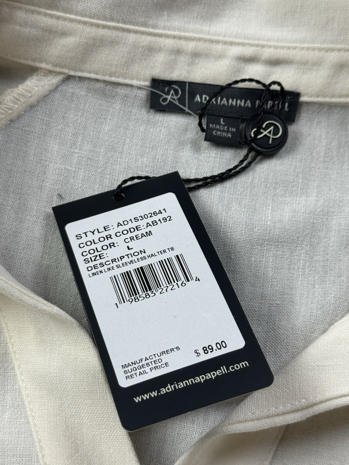 $89 Adrianna Papell Ivory Blouse Sz L.       (B.181)