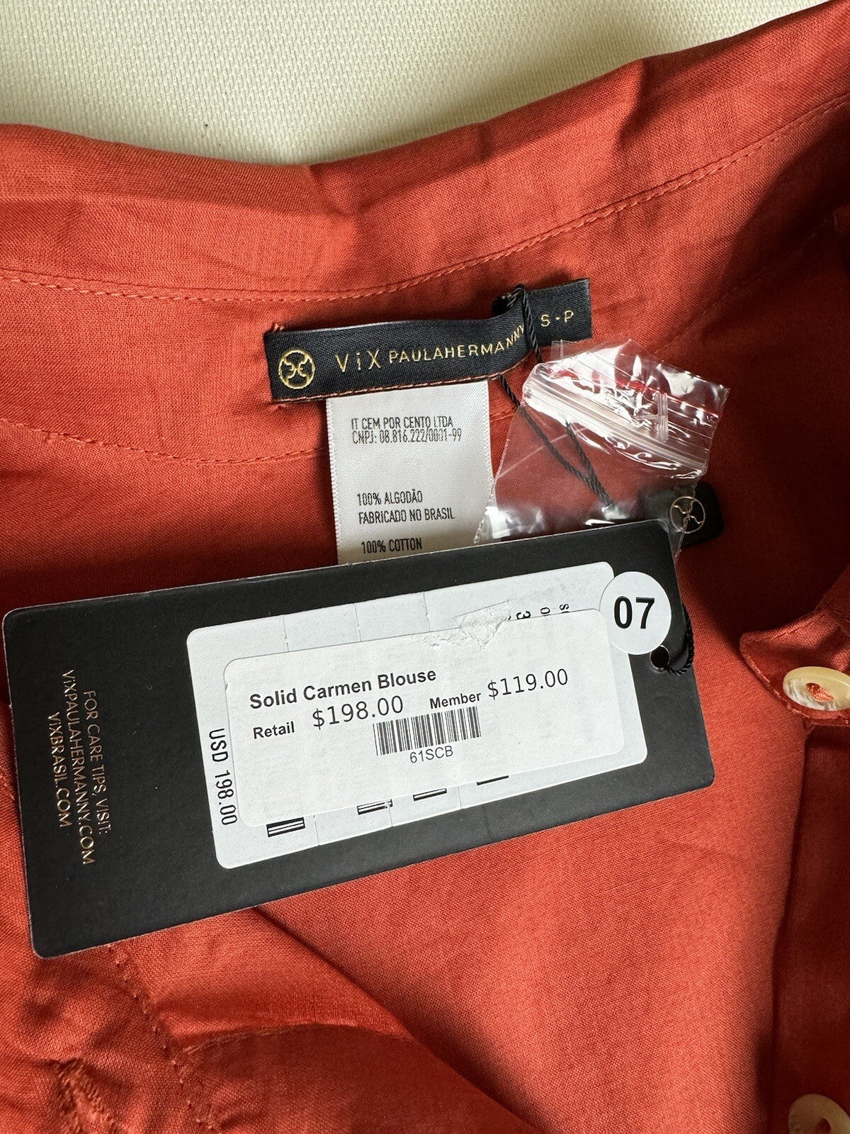 Vix Paula Hermanny Women’s Long Sleeve Button Down Shirt Size S. (73)