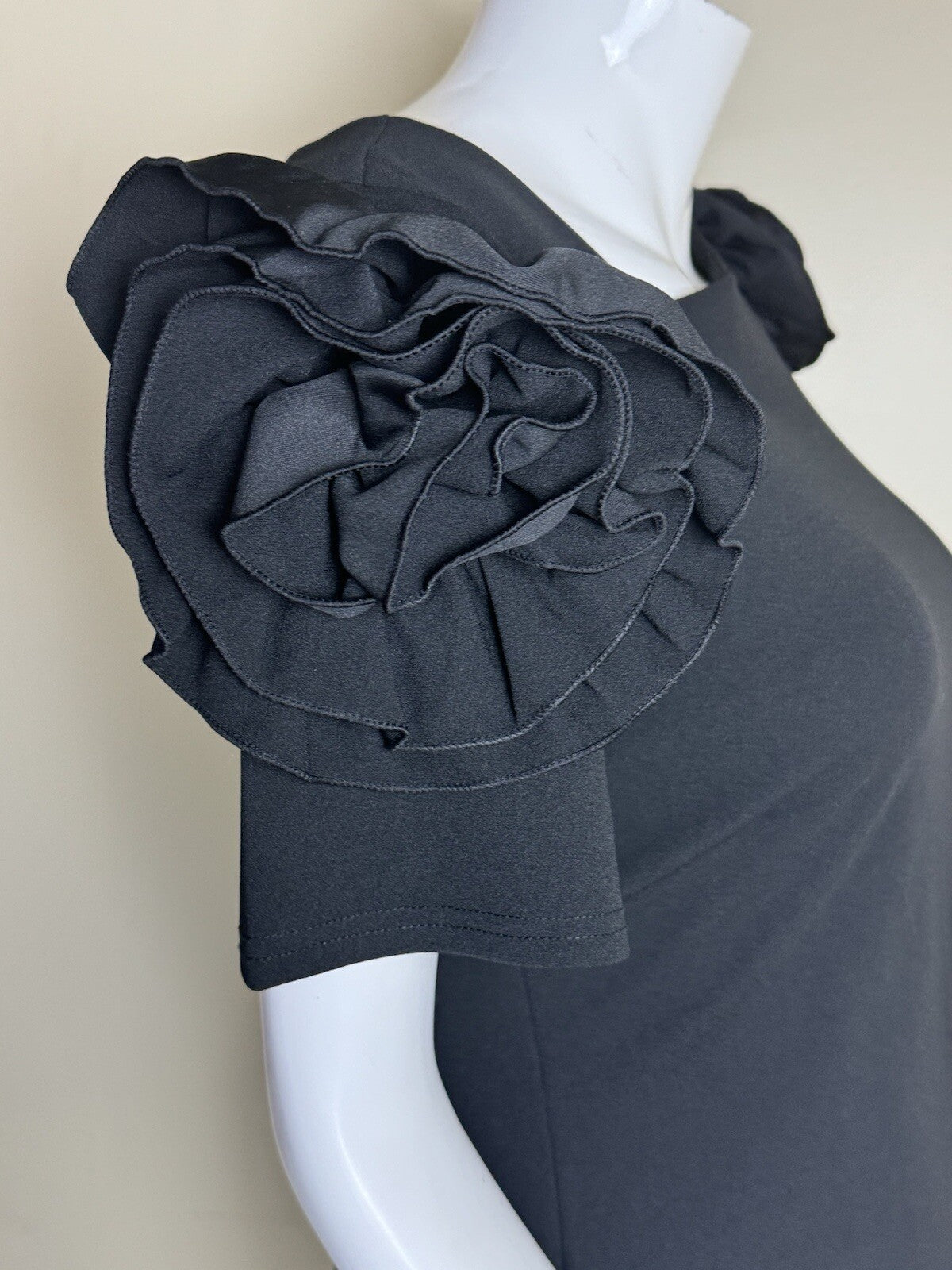 Nina Leonard Black Flower Embroidery Dress Sz XL       (B.100)