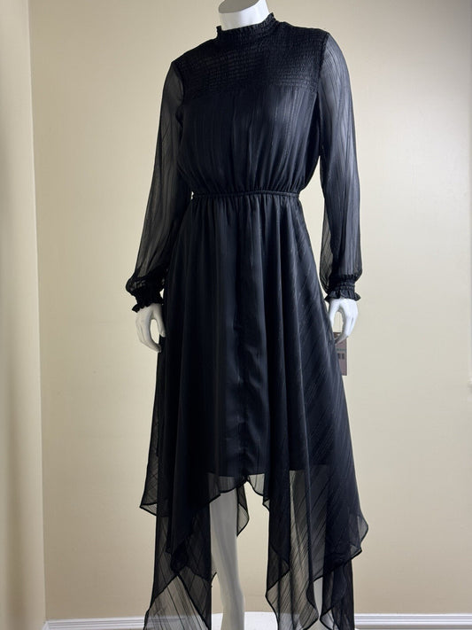 $168 NANETTE LEPORE Pleaded Black Dress Sz 2.   (B.124)