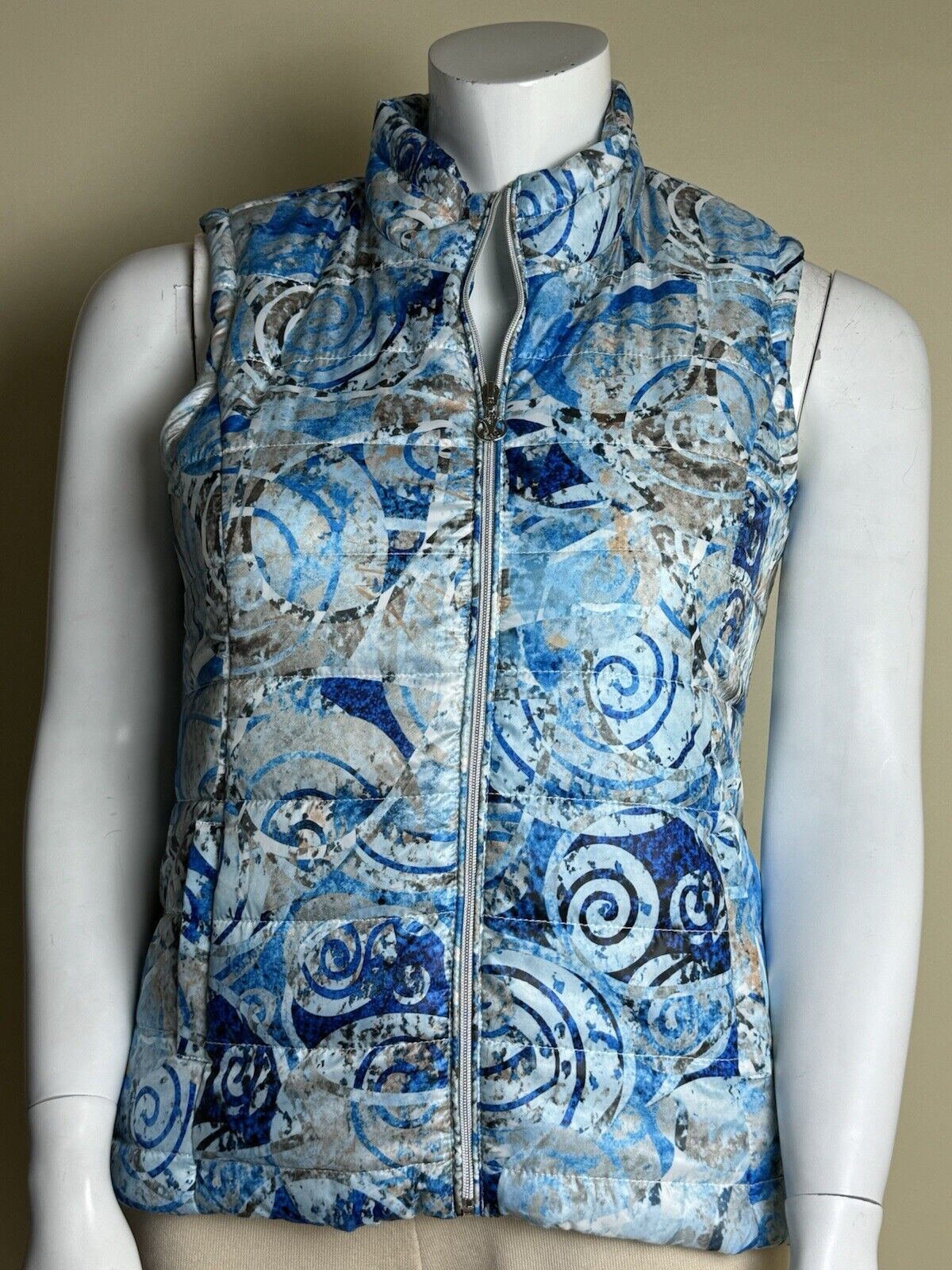 Dolcezza Vest Women’s Abstract Quilted Full Zip Sz L