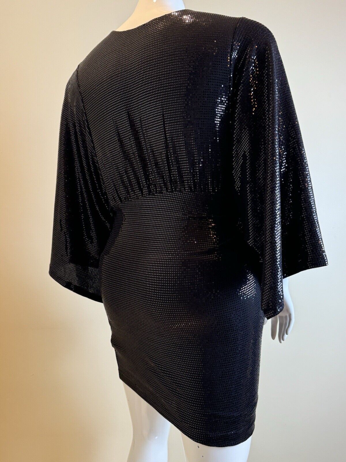 Guess Tiana Kimono Sleeve Black Sequin Reversible Mini Dress Sz L (B.81)