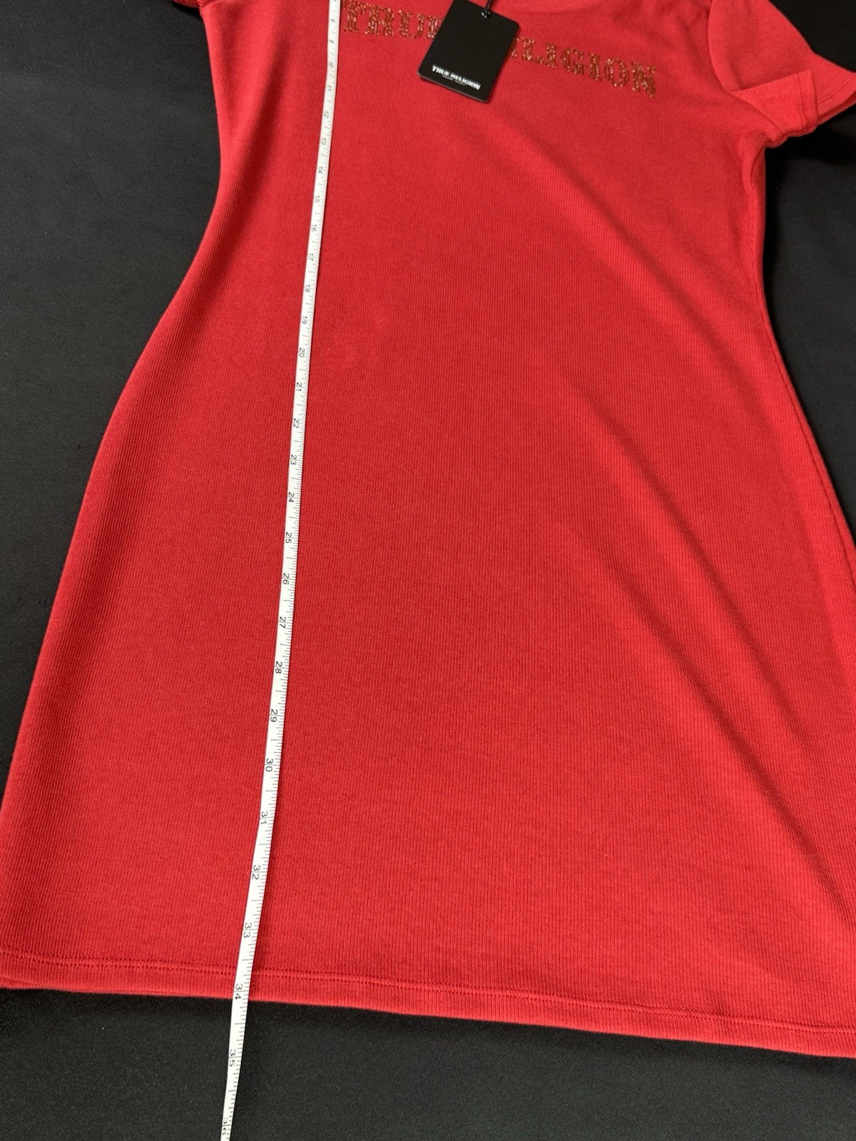$109 True Religion Red Rhinestone Logo Dress Size XL.    (B.082)