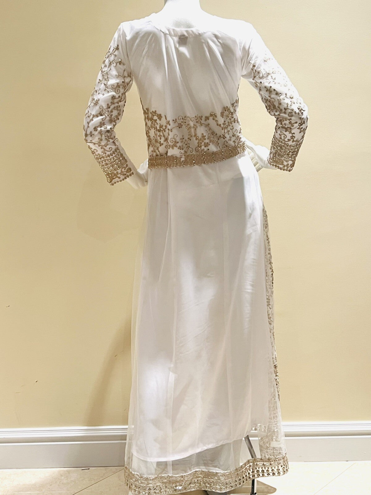 Bollywood Inspired Golden Lace work White Patiala Salwar Kamiz Ethnic Dress Sz S