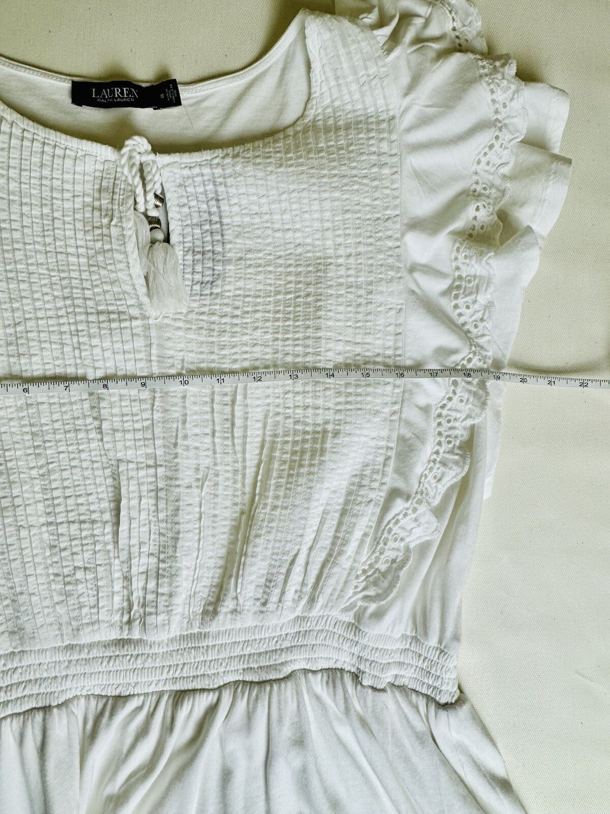 Ralph Lauren Women’s Cotton Size 16 Dress White Elastic Waist. (51)