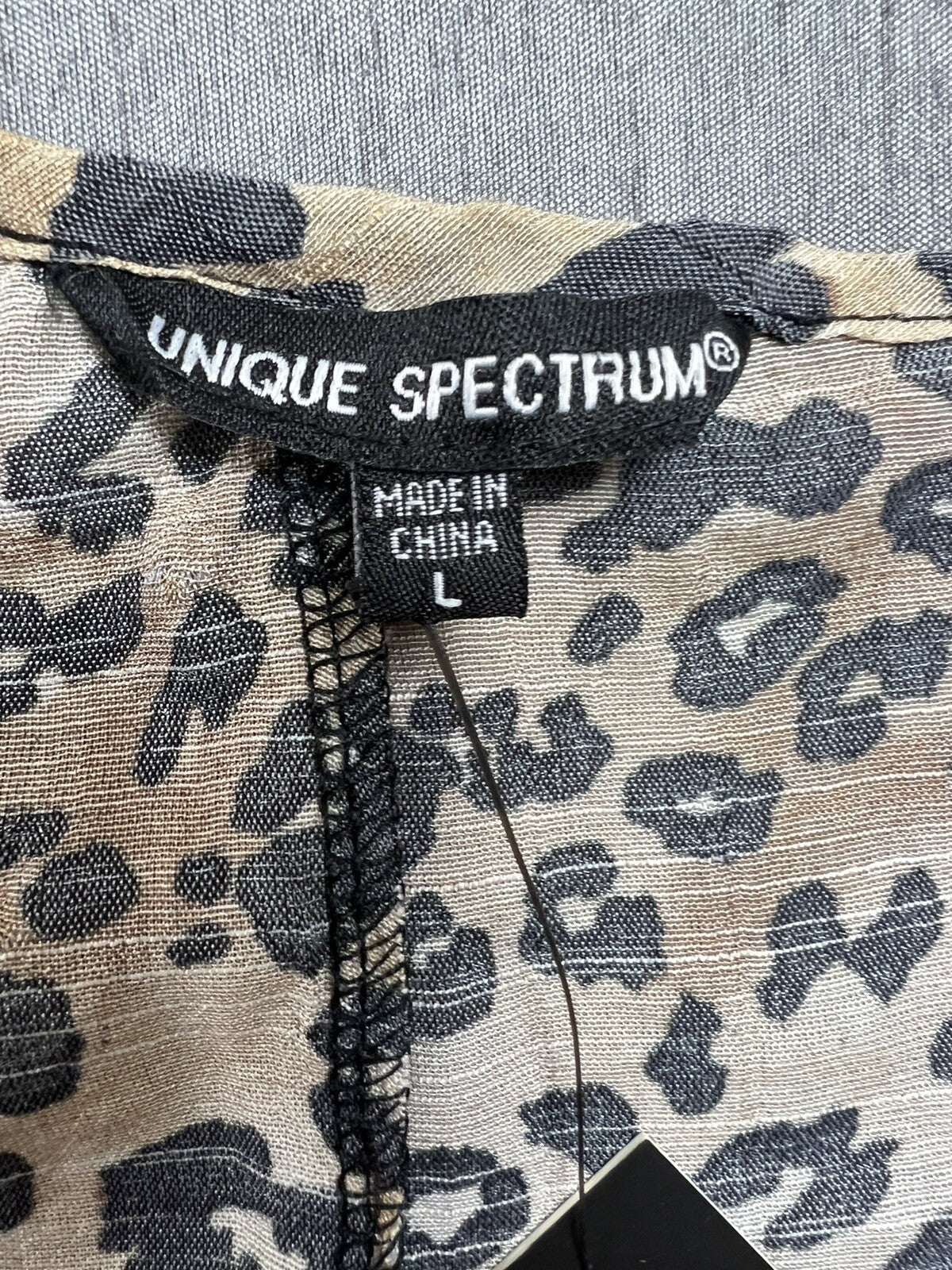 Unique Spectrum Women’s Top Leopard Black Brown Blouse Sz L