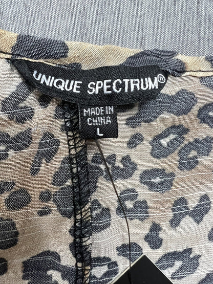 Unique Spectrum Women’s Top Leopard Black Brown Blouse Sz L