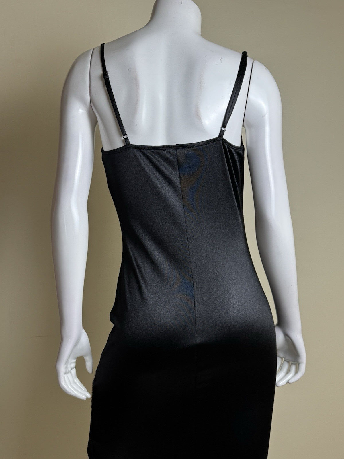 Inspired Hearts Women’s Black Satin Dress w Crystals Sz L.     (B.183)