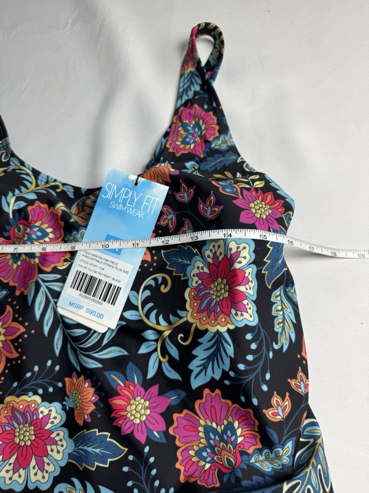 $90 Simply Fit 1Pc Tankini Floral Swim skirt Sz 1X.  (B.151)