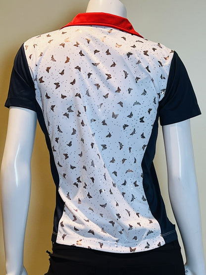 Monterey Women's Golf Shirt White Top Sz S Butterfly Print