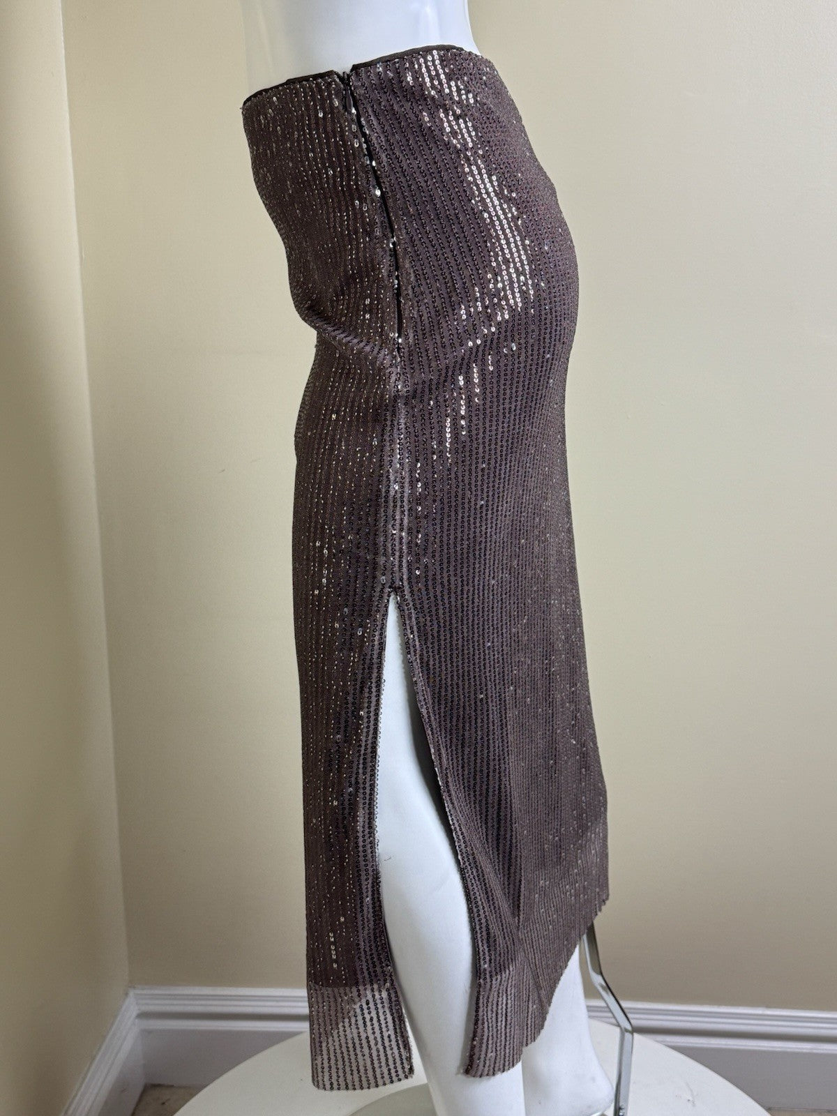 $268 Walter Baker Crista Skirt Sequin Mink Brown Size 4   (B.134)