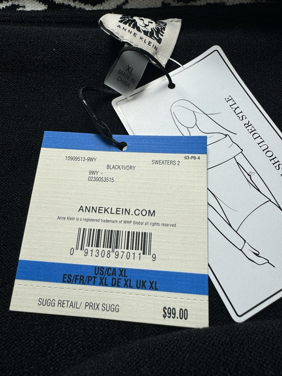 $99 Anne Klein Women's Black and White Off Shoulder Sweater Size XL.    (B.116)