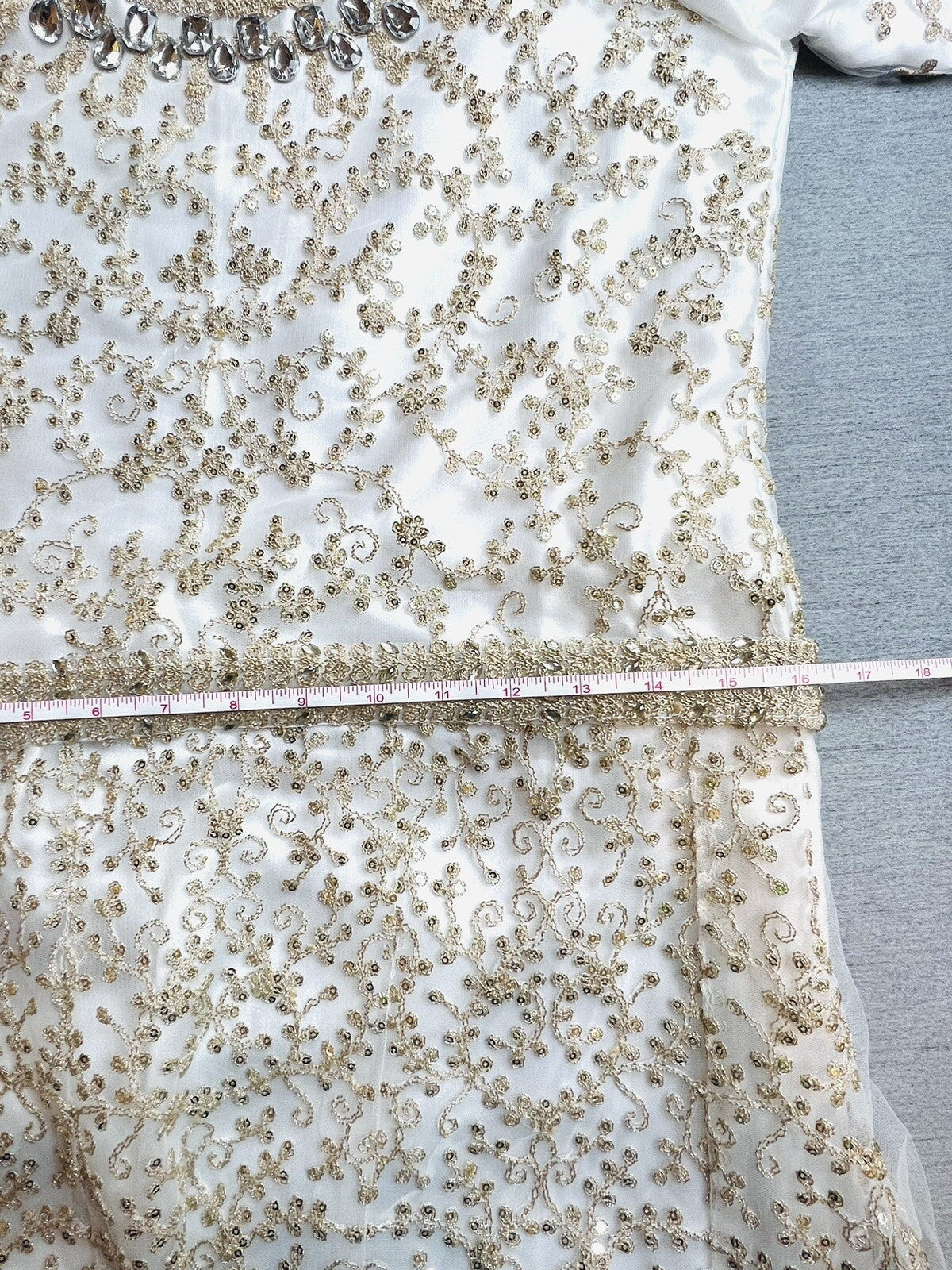 Bollywood Inspired Golden Lace work White Patiala Salwar Kamiz Ethnic Dress Sz S