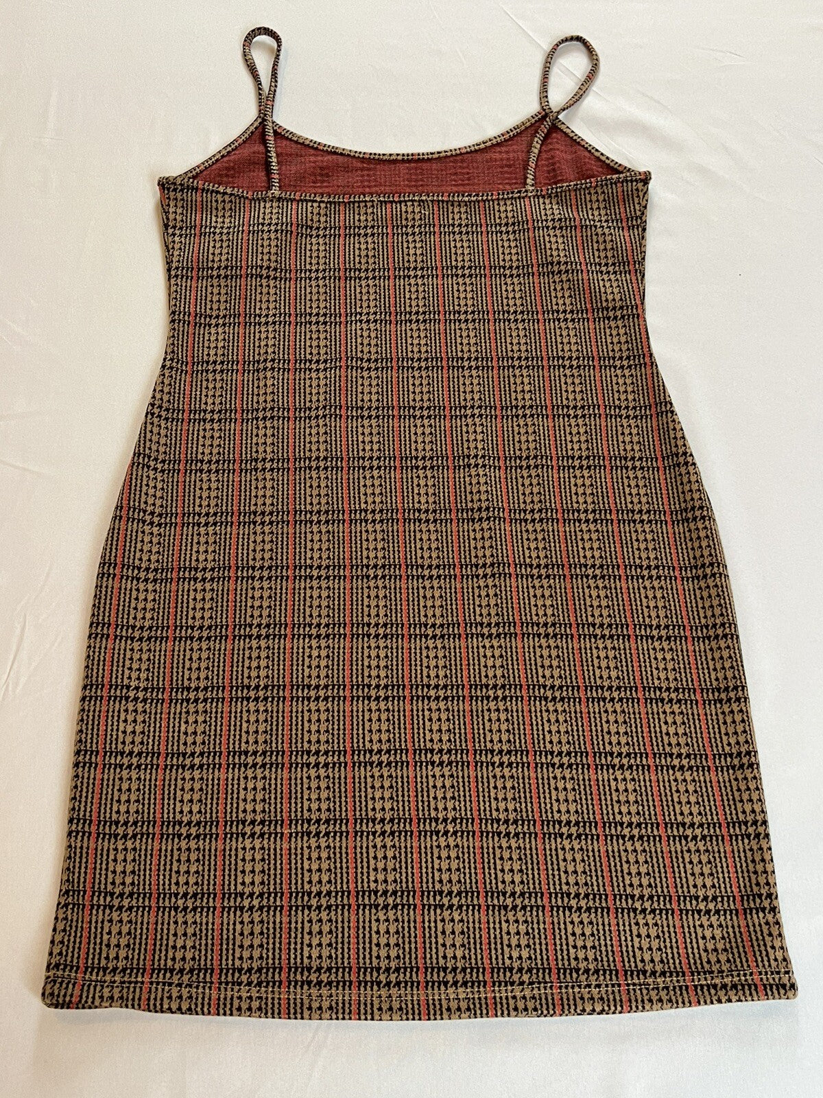 Forever 21 Plaid Mini Dress Sz L Stretch Brown