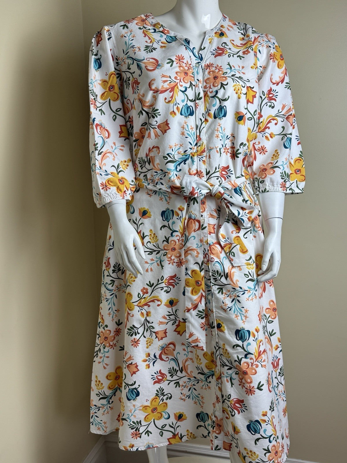 Croft & Barrow White Multi Floral Cotton Dress Sz 2X. (B.169/1)