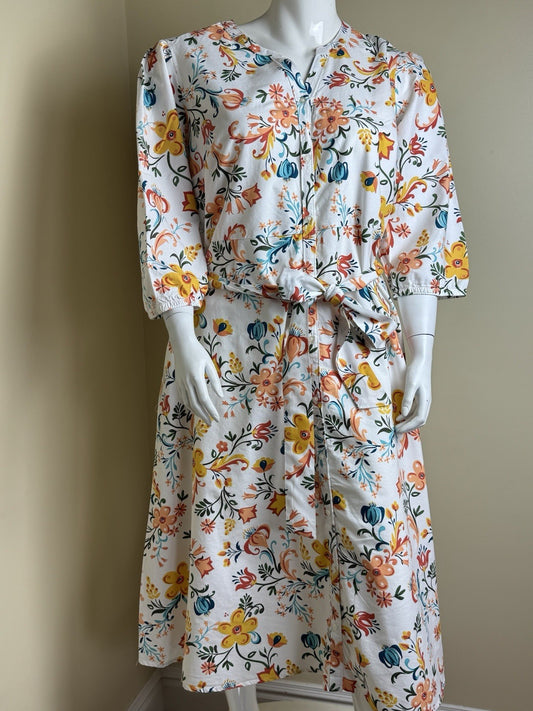 Croft & Barrow White Multi Floral Cotton Dress Sz 2X. (B.169/1)