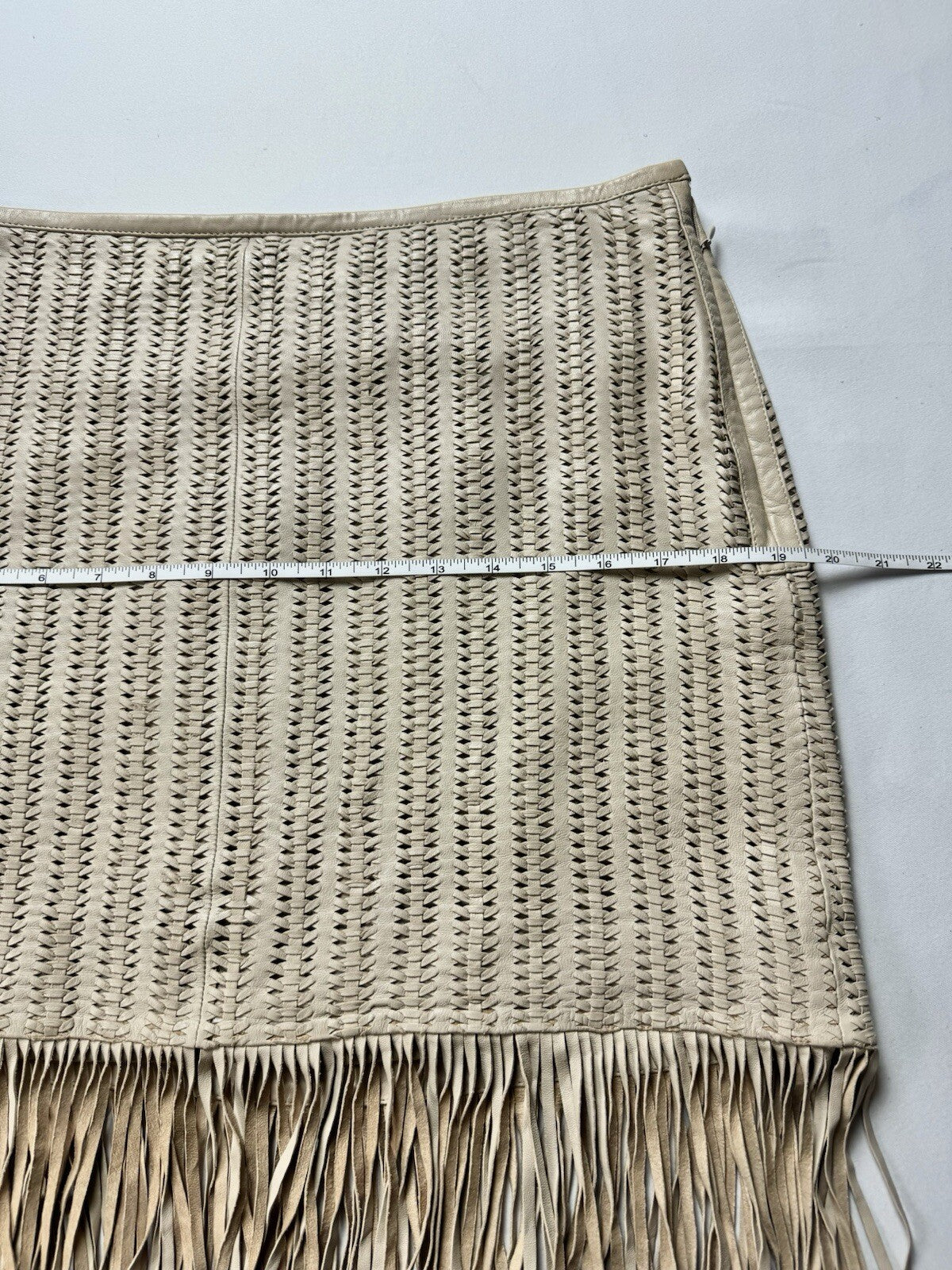 $595 Lauren Ralph Lauren Women’s Fringes 100% Lamb Leather Skirt Sz 12   (B.118)