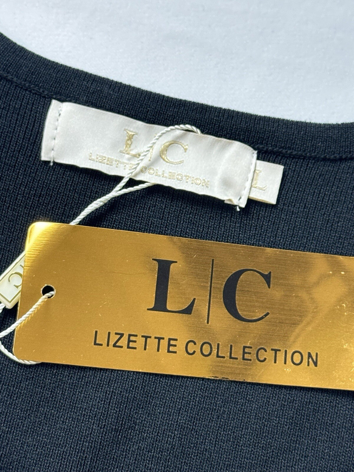 L/C Lizete Collection Black Rhinestones Women’s Top Sz L. (B.93)