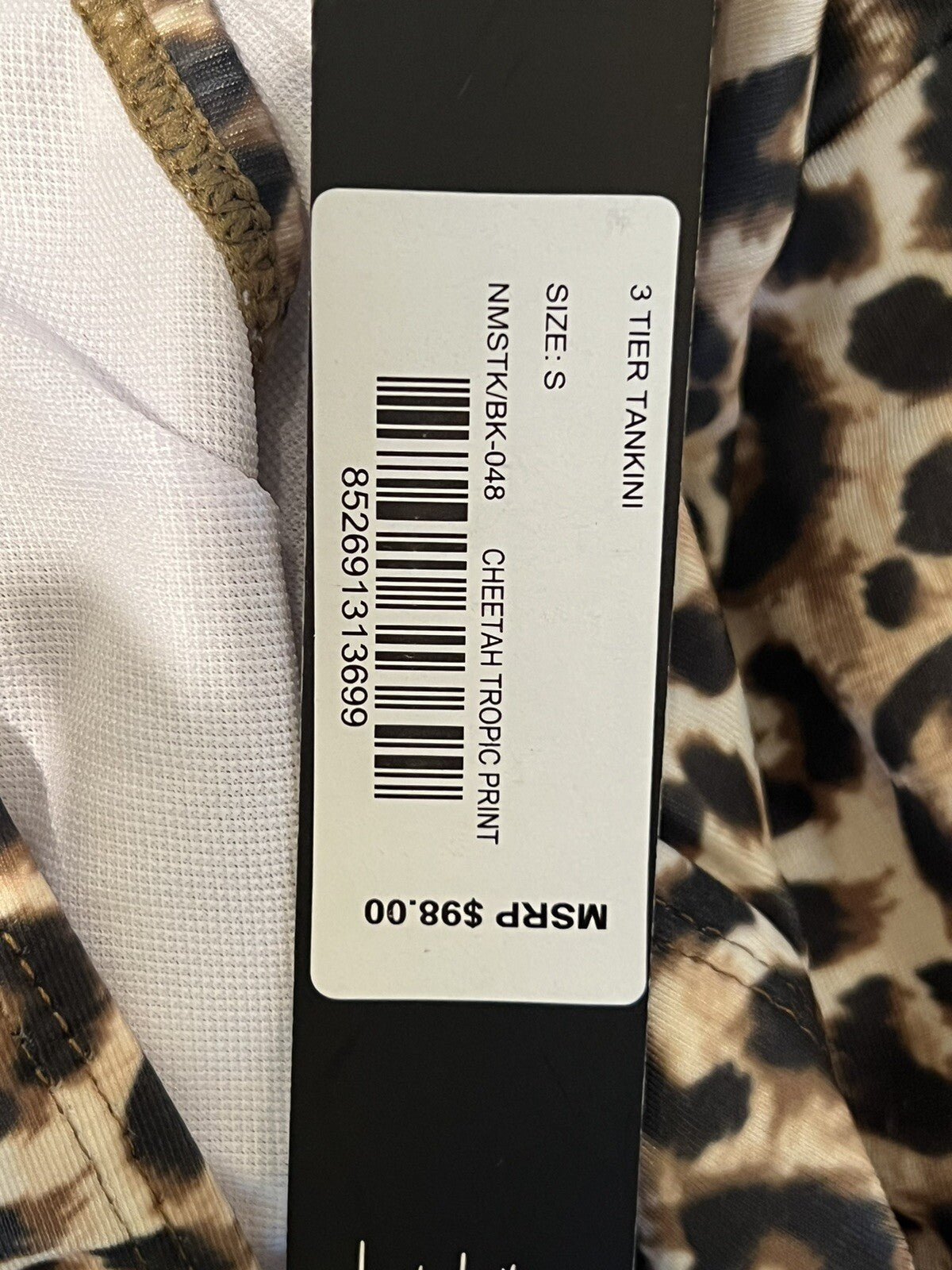 $98 Nicole Miller 2Pc Tankini Swimsuit Ruffle Tier Leopard Print Sz S