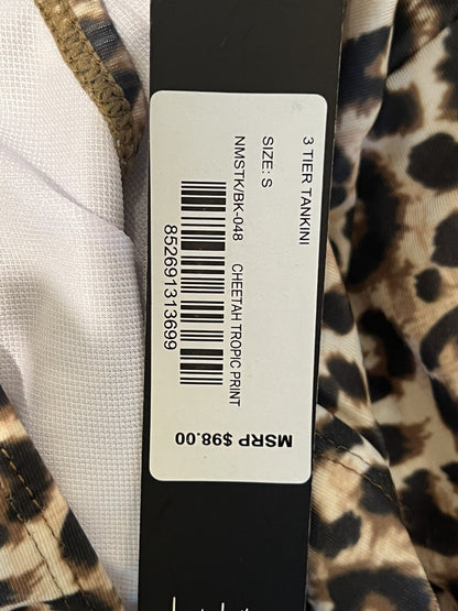 $98 Nicole Miller 2Pc Tankini Swimsuit Ruffle Tier Leopard Print Sz S