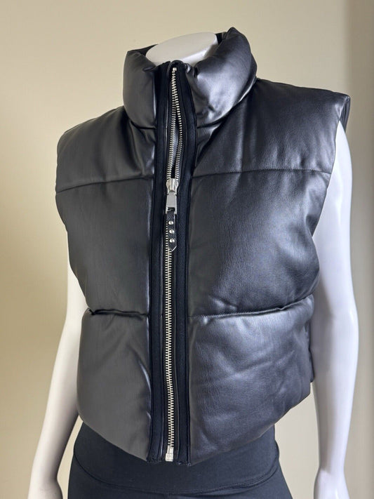 $248 Rebecca Minkoff Women's Mock Neck Cropped Puffer Vest Sz L