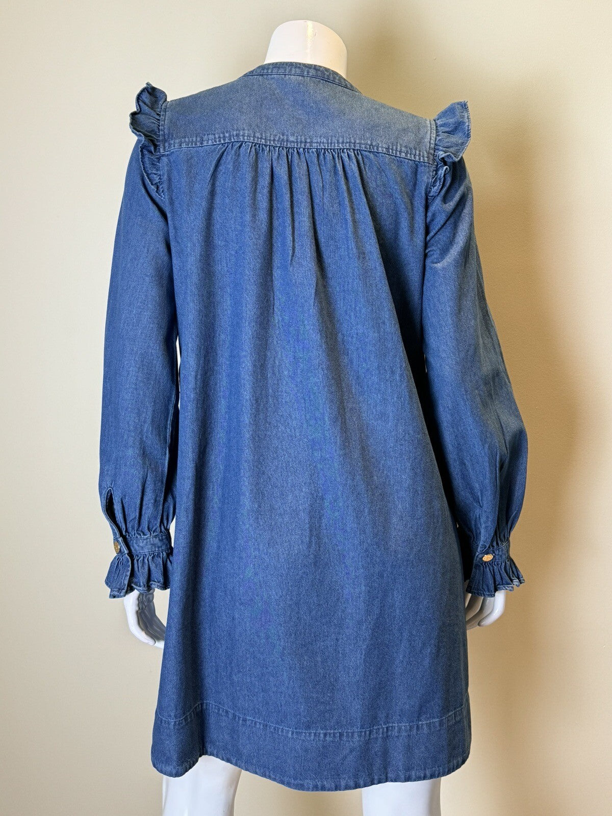 Draper James Rsvp Dress Denim Long Sleeve Button Ruffle Pockets Sz S  (56)
