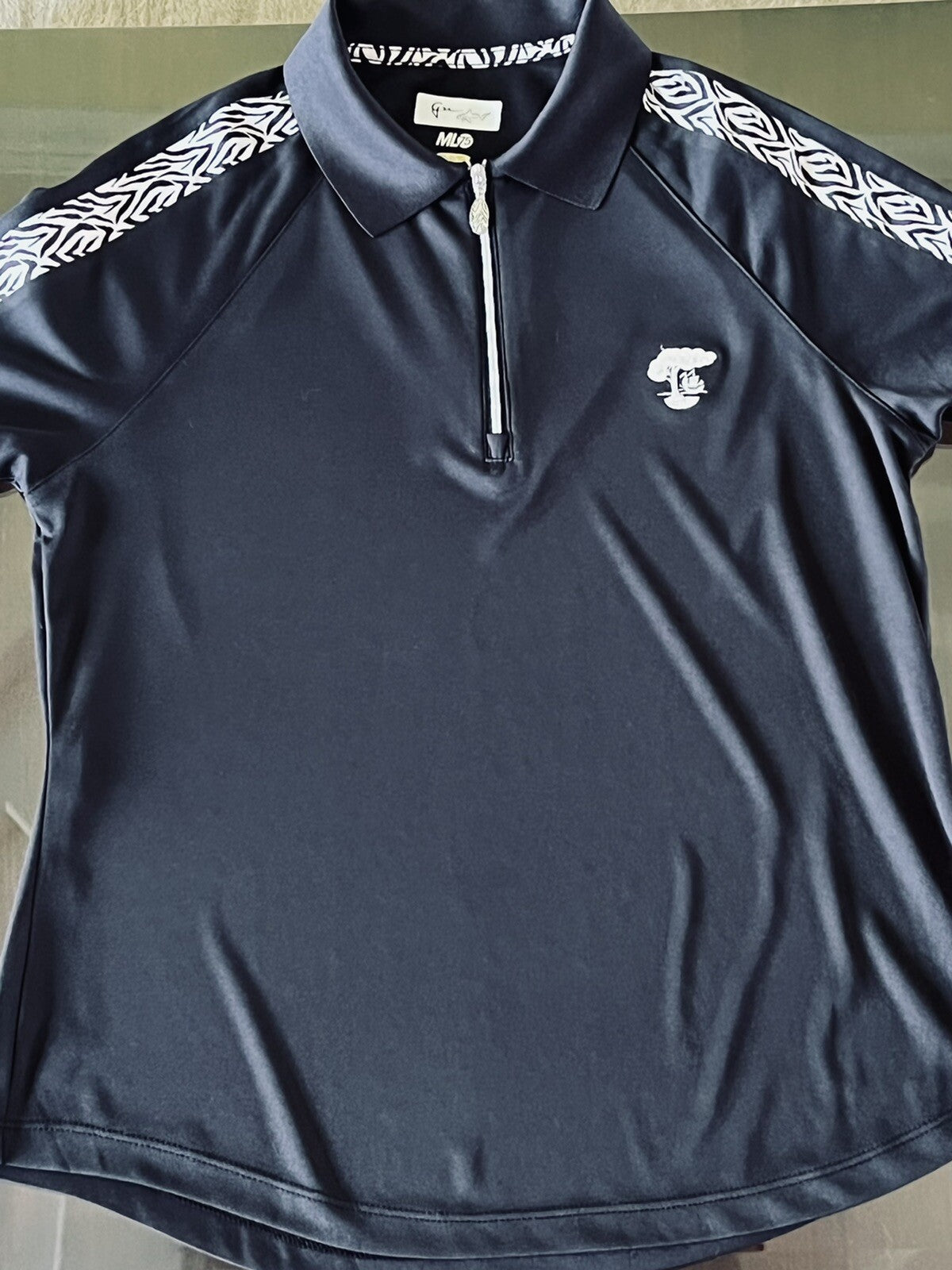 Greg Norman Women's Top Golf Polo Shirt Black W/Zebra Print Sz S (16)