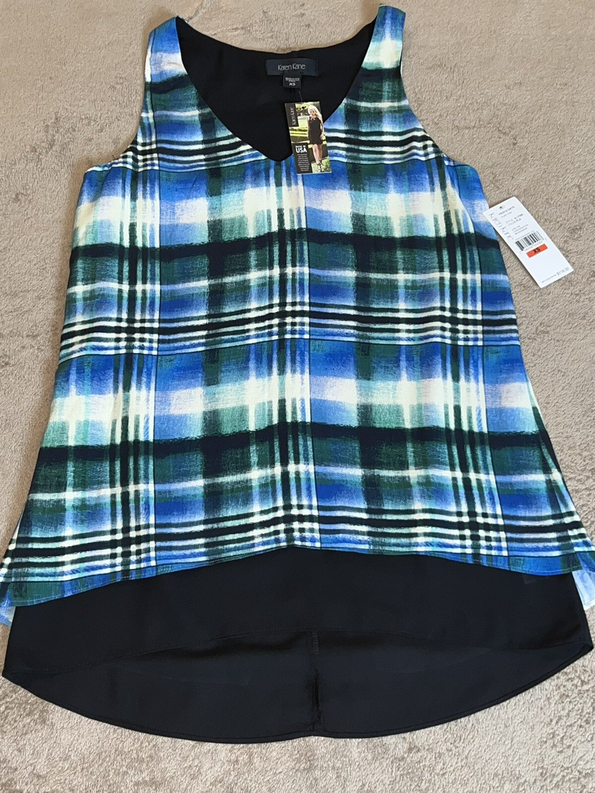 Karen Kane Women’s Blue Plaid Tank Top Sz XS $118 MSRP (16)