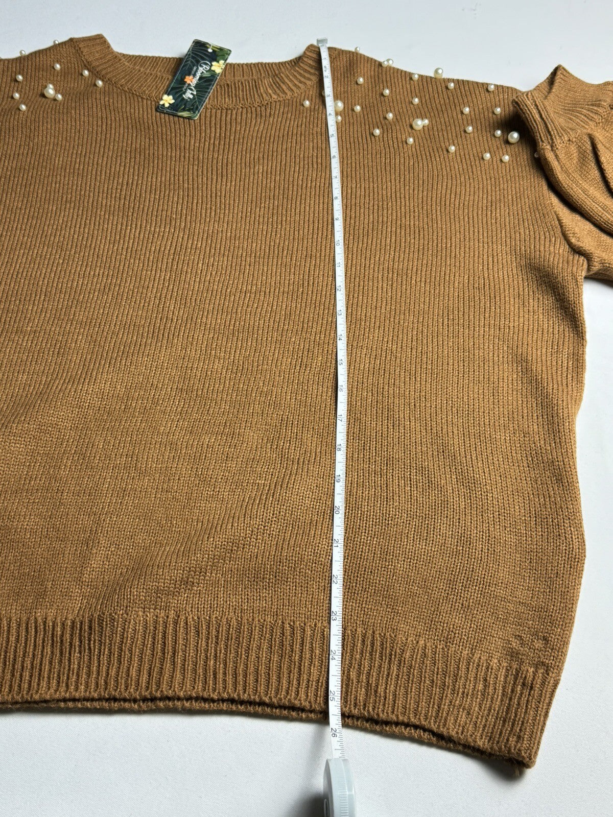 Blooming Jelly Womens Brown Pearl Beaded Long Sleeve Sweater Size L (73)