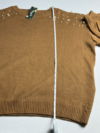 Blooming Jelly Womens Brown Pearl Beaded Long Sleeve Sweater Size L (73)