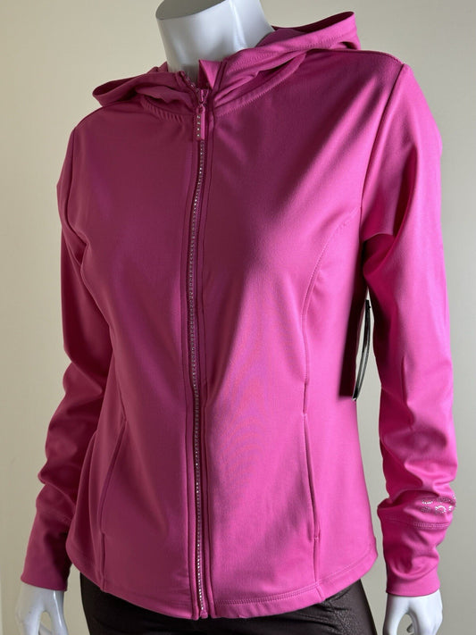 $99 Bebe Hoodie Rhinestone Hot Pink Jacket. Sz M.   (B.85)