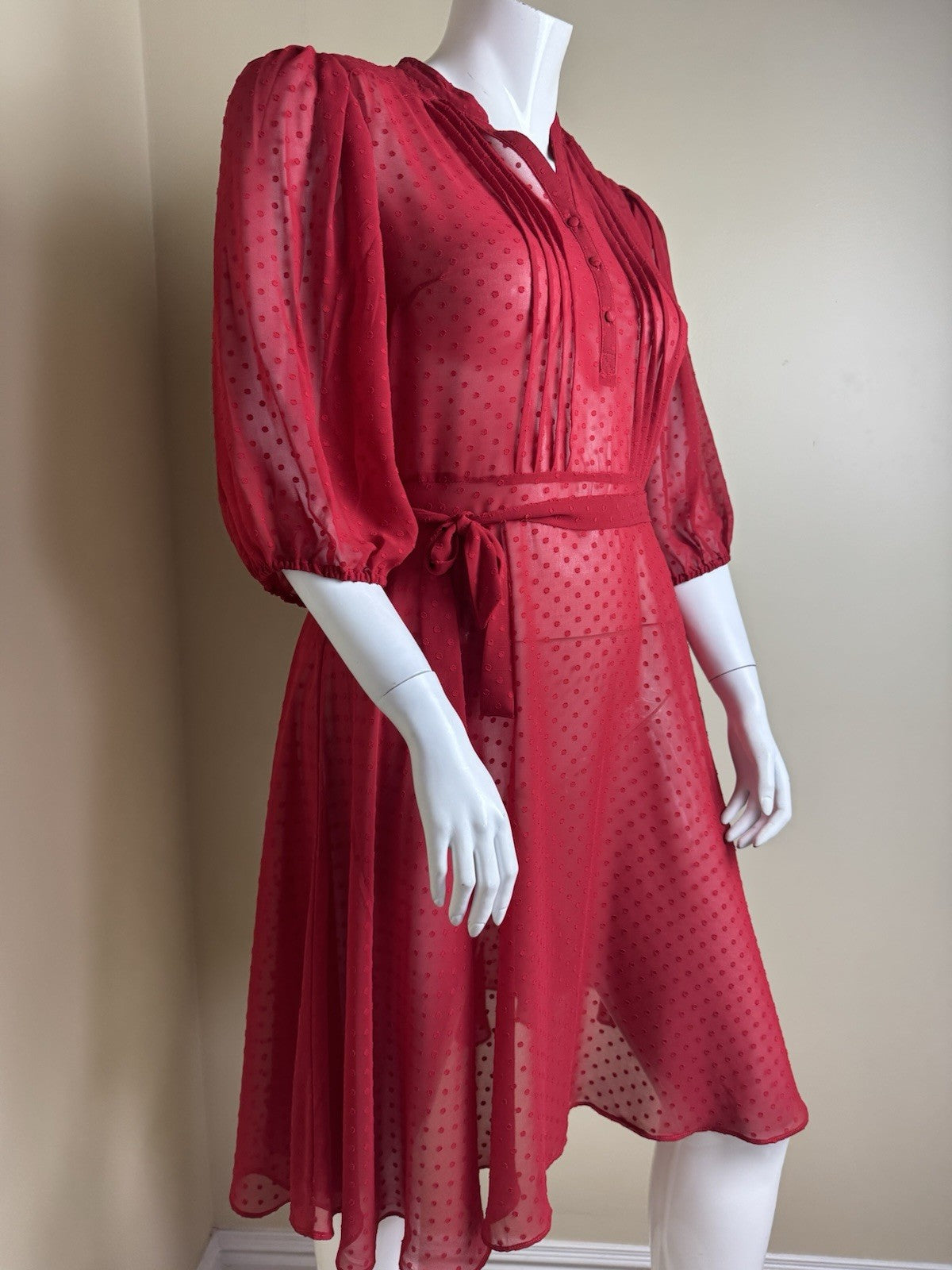$148 NANETTE LEPORE Dotted Lace Red Dress Sz 16  (B.082)