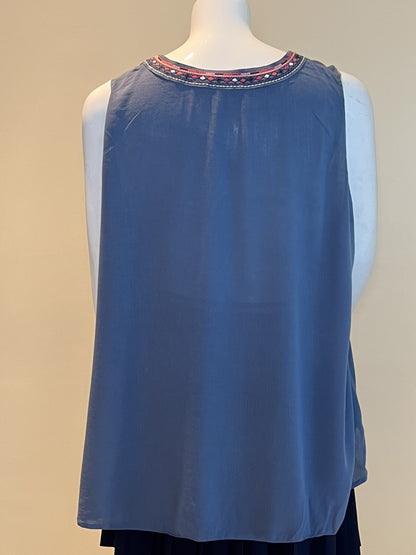 Back of Whispers blue sleeveless top