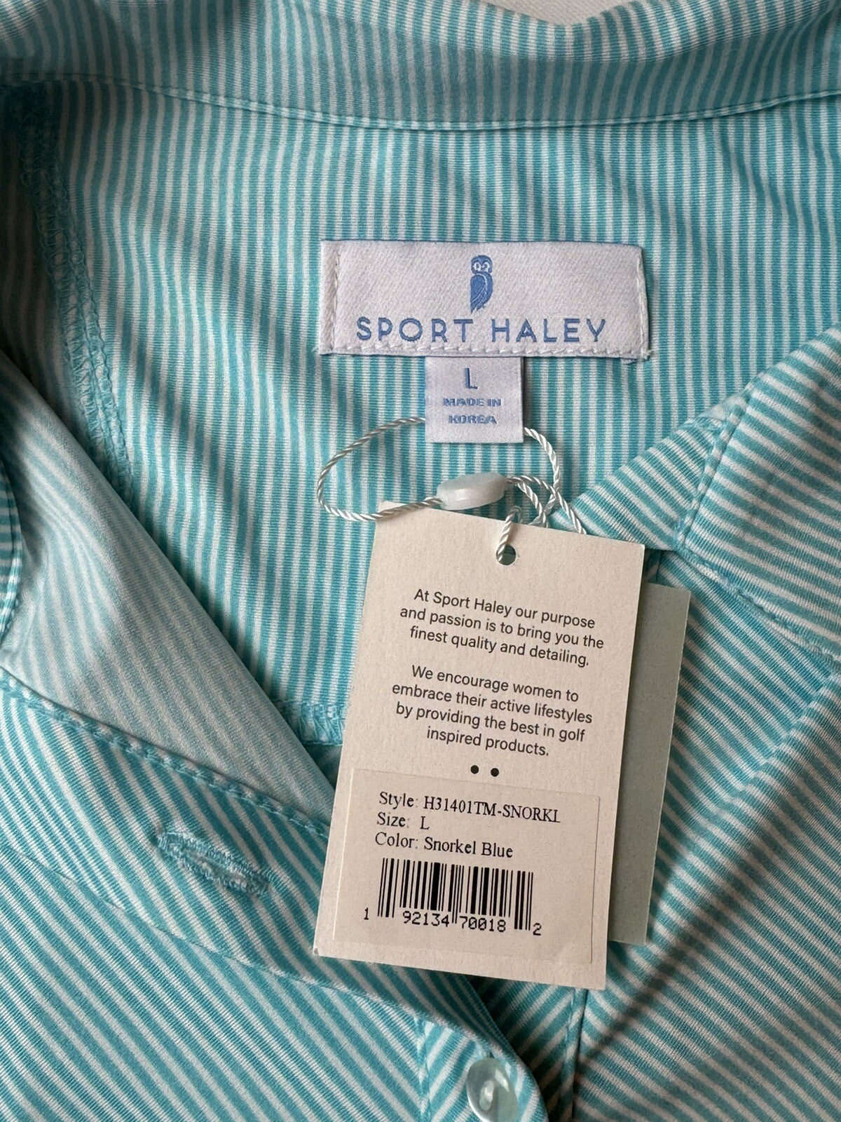 Sport Haley Women's Golf Shirt Blue White Stripes Top Sz L (77)