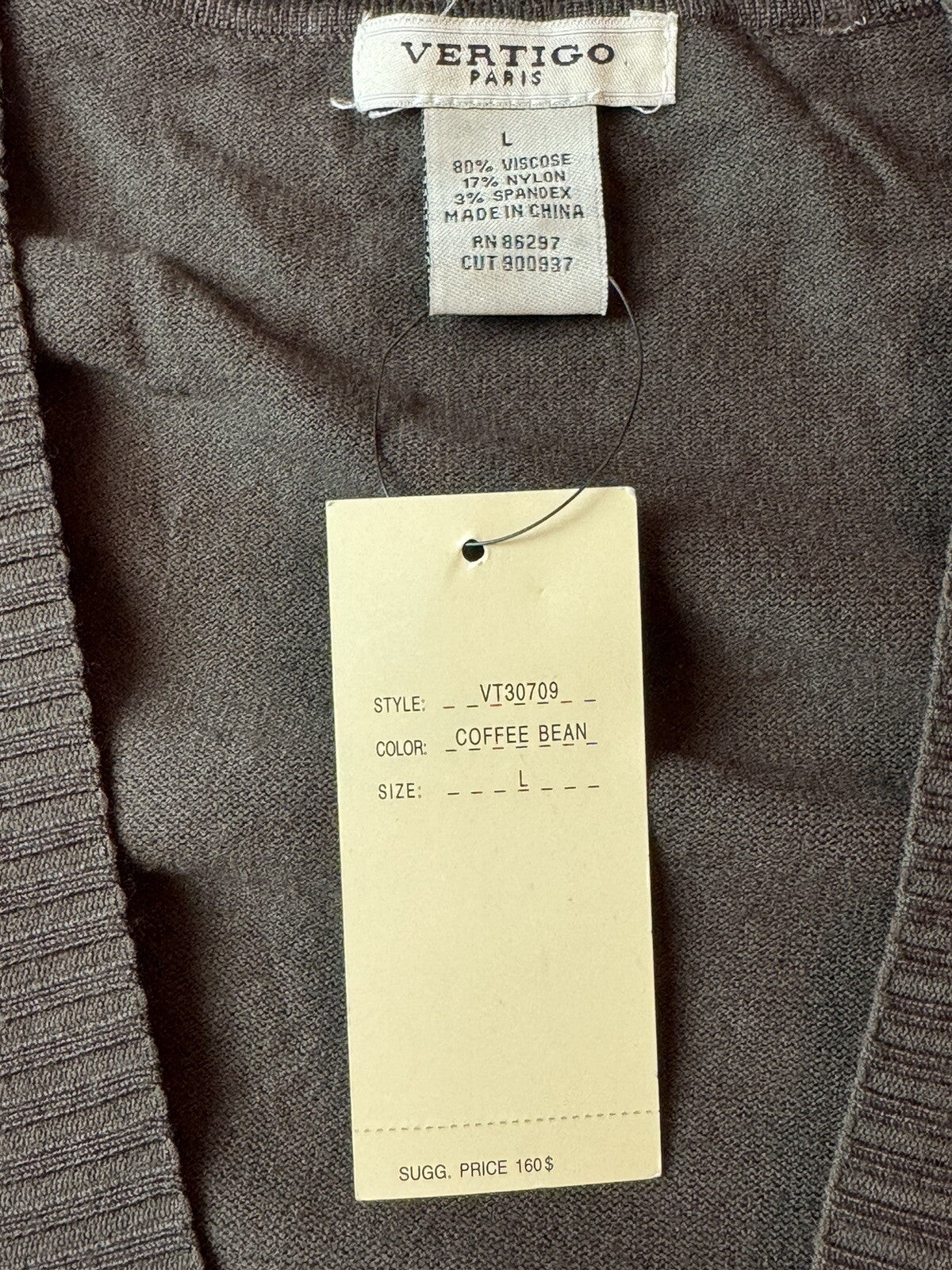 $160 Vertigo Women’s Cardigan Blouse Sz L Brown Short Sleeve.    (B.55)