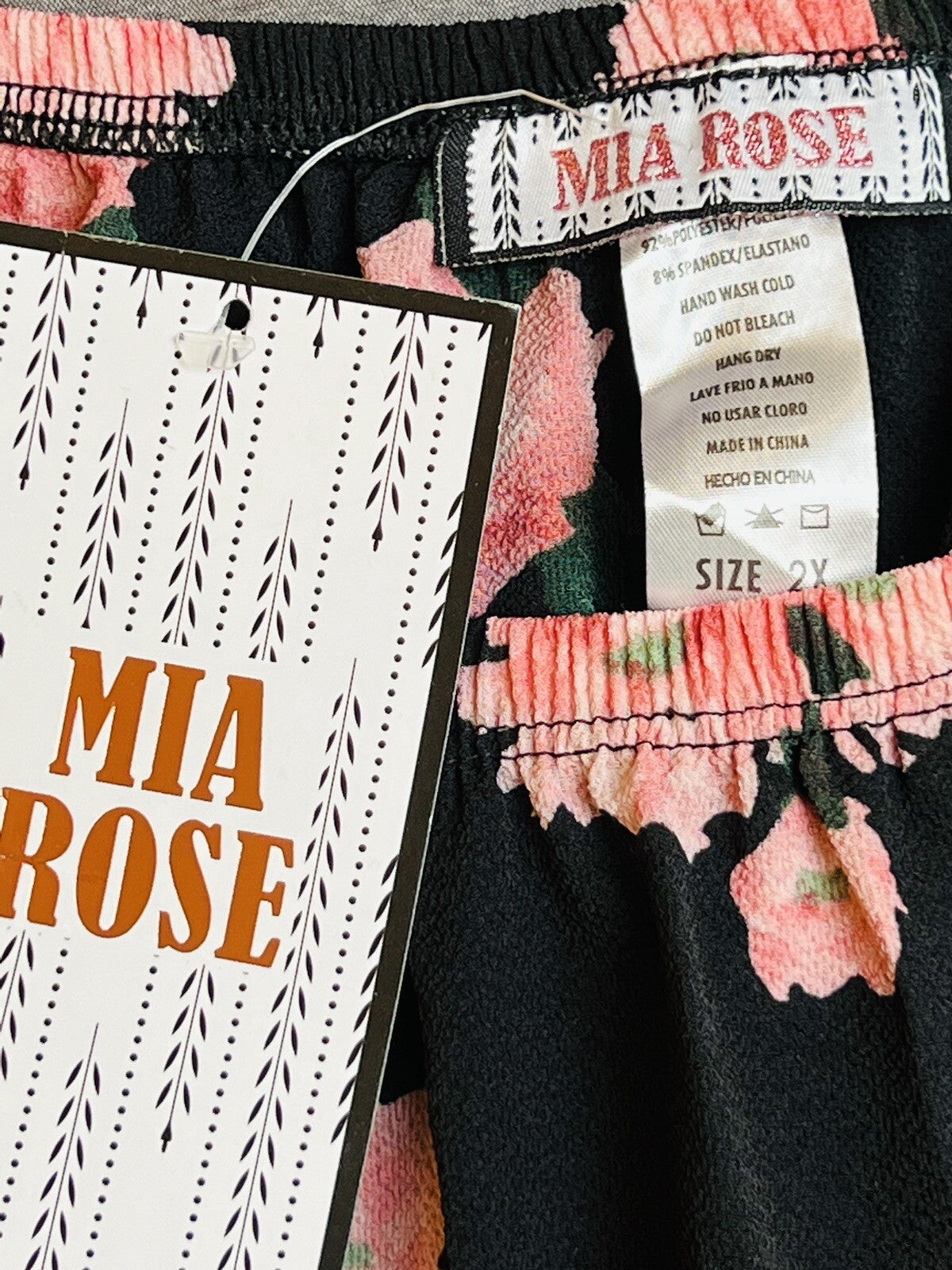 MIA ROSE Black w/Pink Floral Maxi Dress Sz 2X