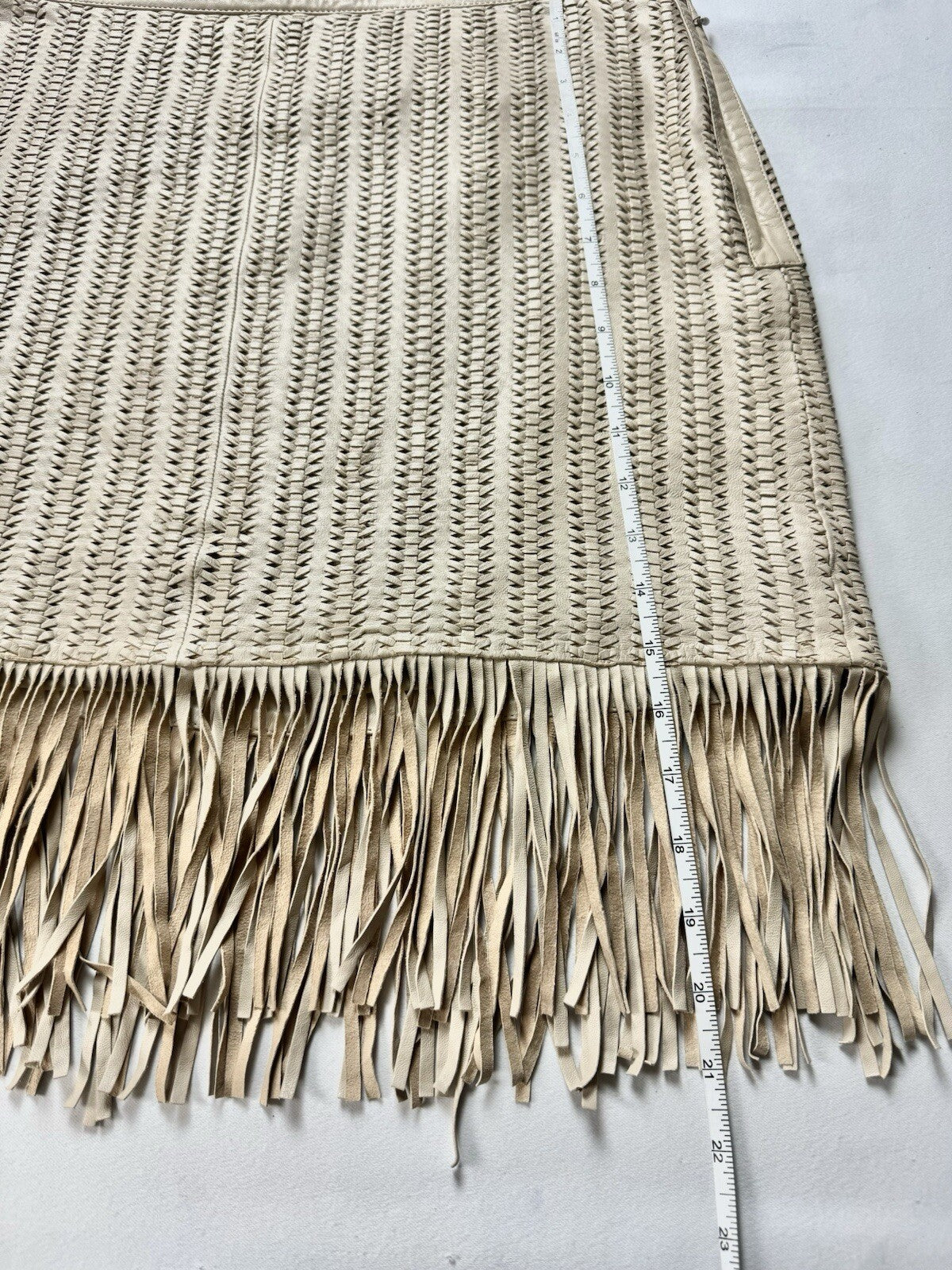 $595 Lauren Ralph Lauren Women’s Fringes 100% Lamb Leather Skirt Sz 12   (B.118)