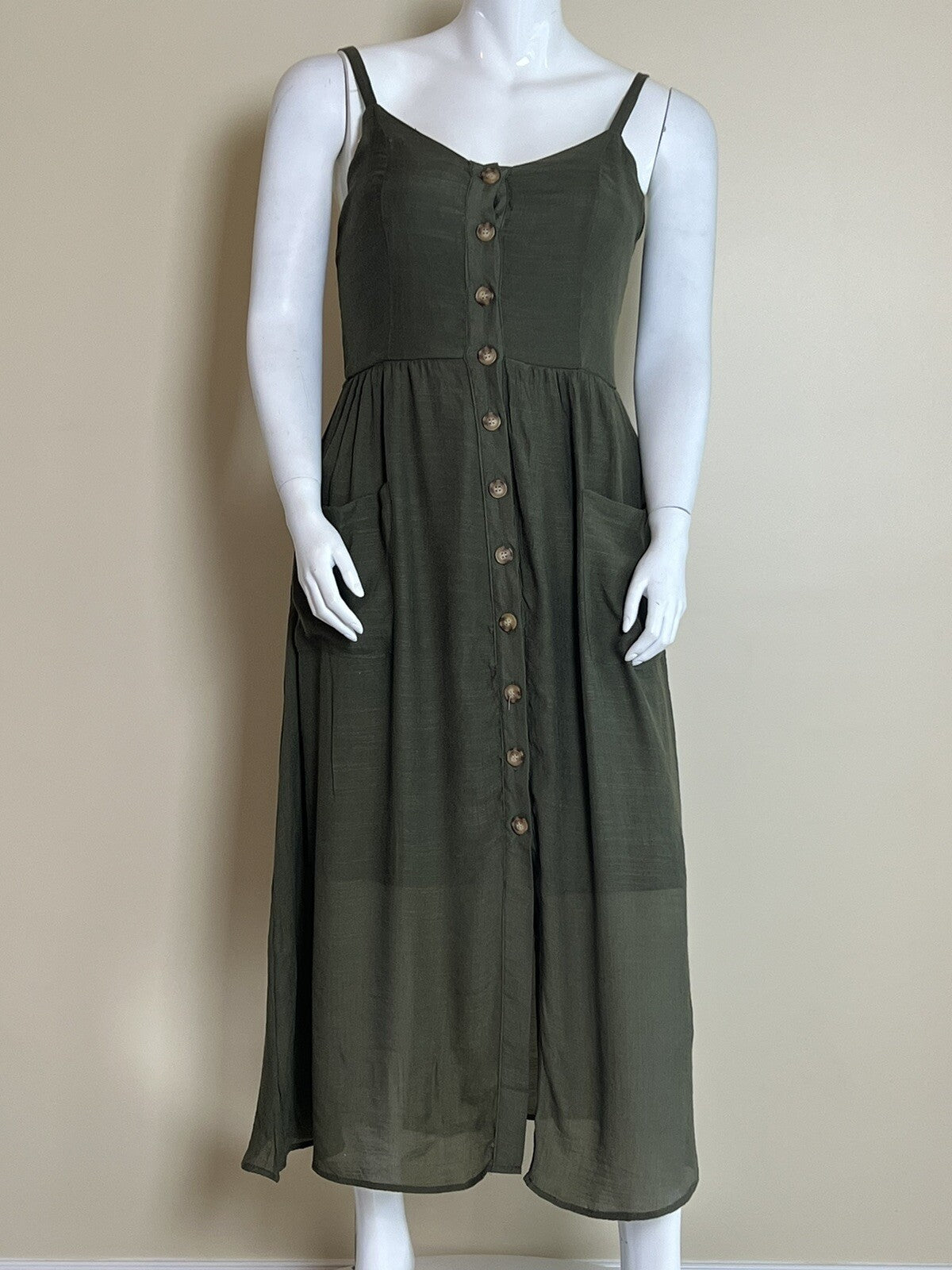 Mlle Gabrielle Sz XL Green Dress Fit Flare Button Down Sleeveless (3)