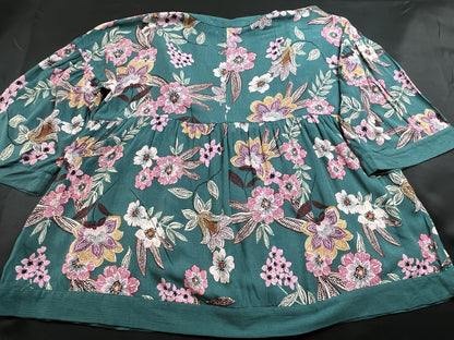 MAURICES Women's Blouse Sz L Floral Green Top
