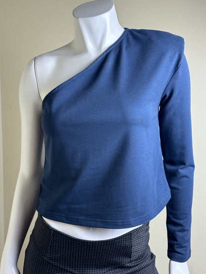 $118 Walter Baker Women’s One Shoulder Long Sleeve Navy Sz S (B.108)