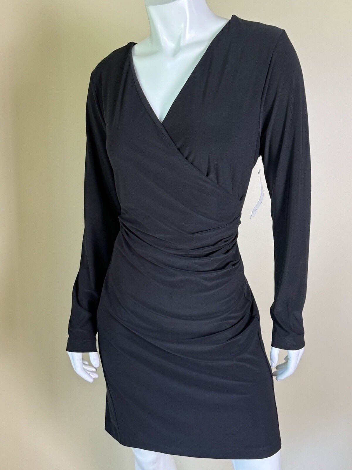 Karen Kane Women's Black V Neck Faux Wrap Dress Size L.