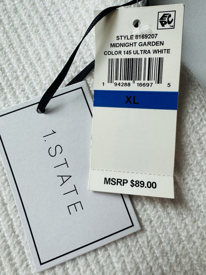 1.STATE hangtag showing Ultra White, size XL and MSRP $89