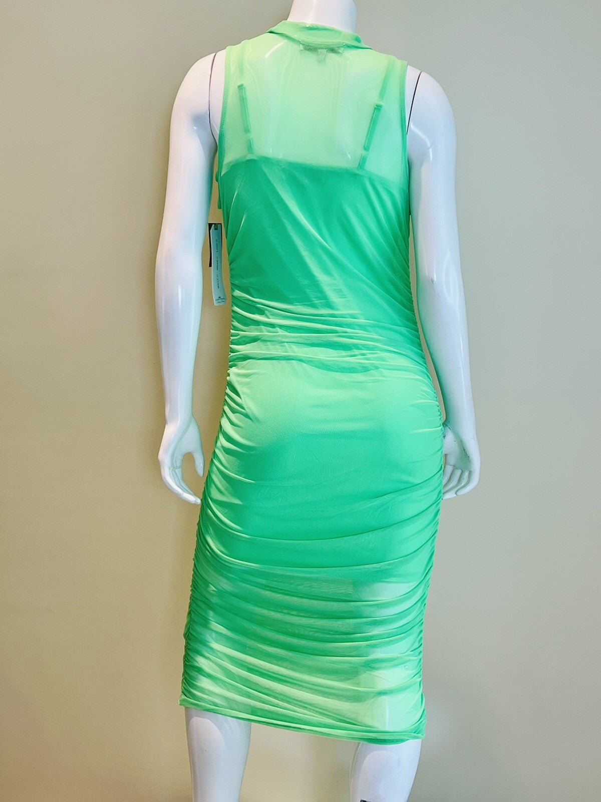 Almost Famous Women's Neon Green Mesh Dress Sz L        (B.07)