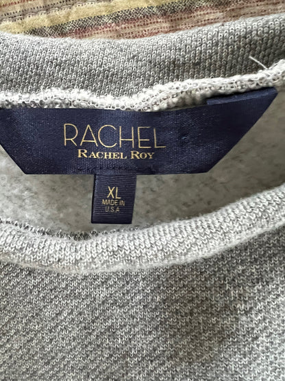 RACHEL Rachel Roy Knit Long Sleeve Gray w/Black Trim Sweater Sz XL Open On Back