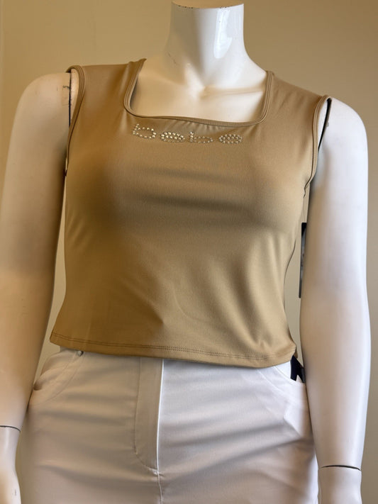 $59 bebe Women’s Rhinestone Sleeveless Blouse Sz XL      (B.161)