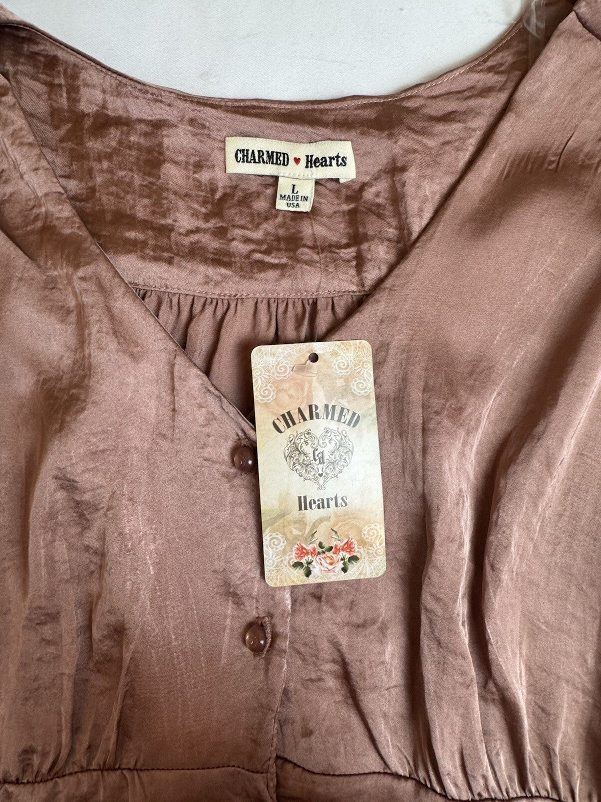 Charmed Hearts Women's Satin Blouse Size L.        (B.167)