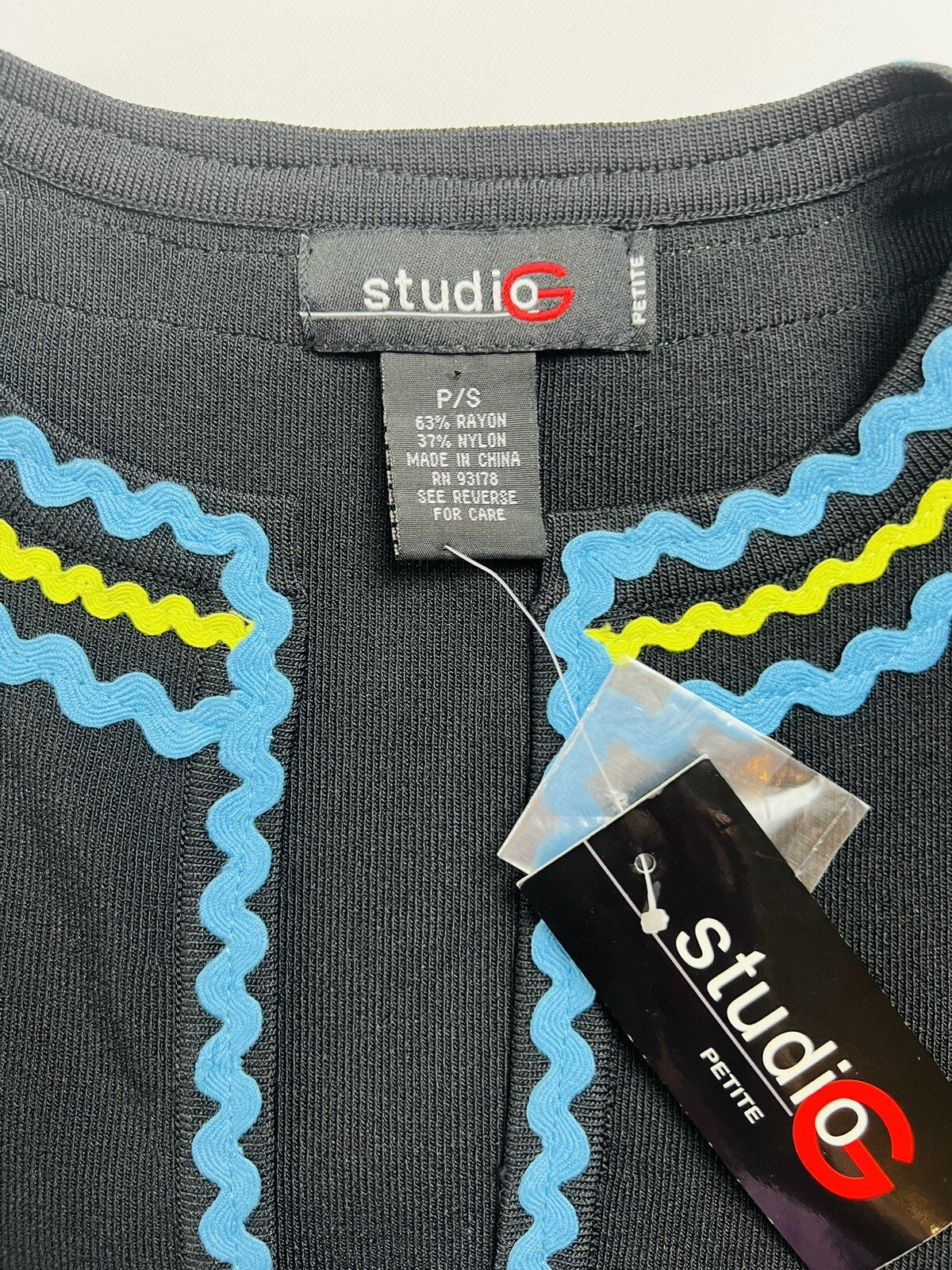 Studio G Women's Cardigan Black Blue Trim Sweater Sz Petite S Top