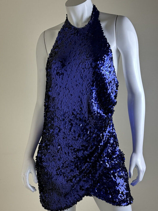 Blondie Nites Women's Modern Solid Sequin Sheath Dress in Blue Size 5 (B.64)